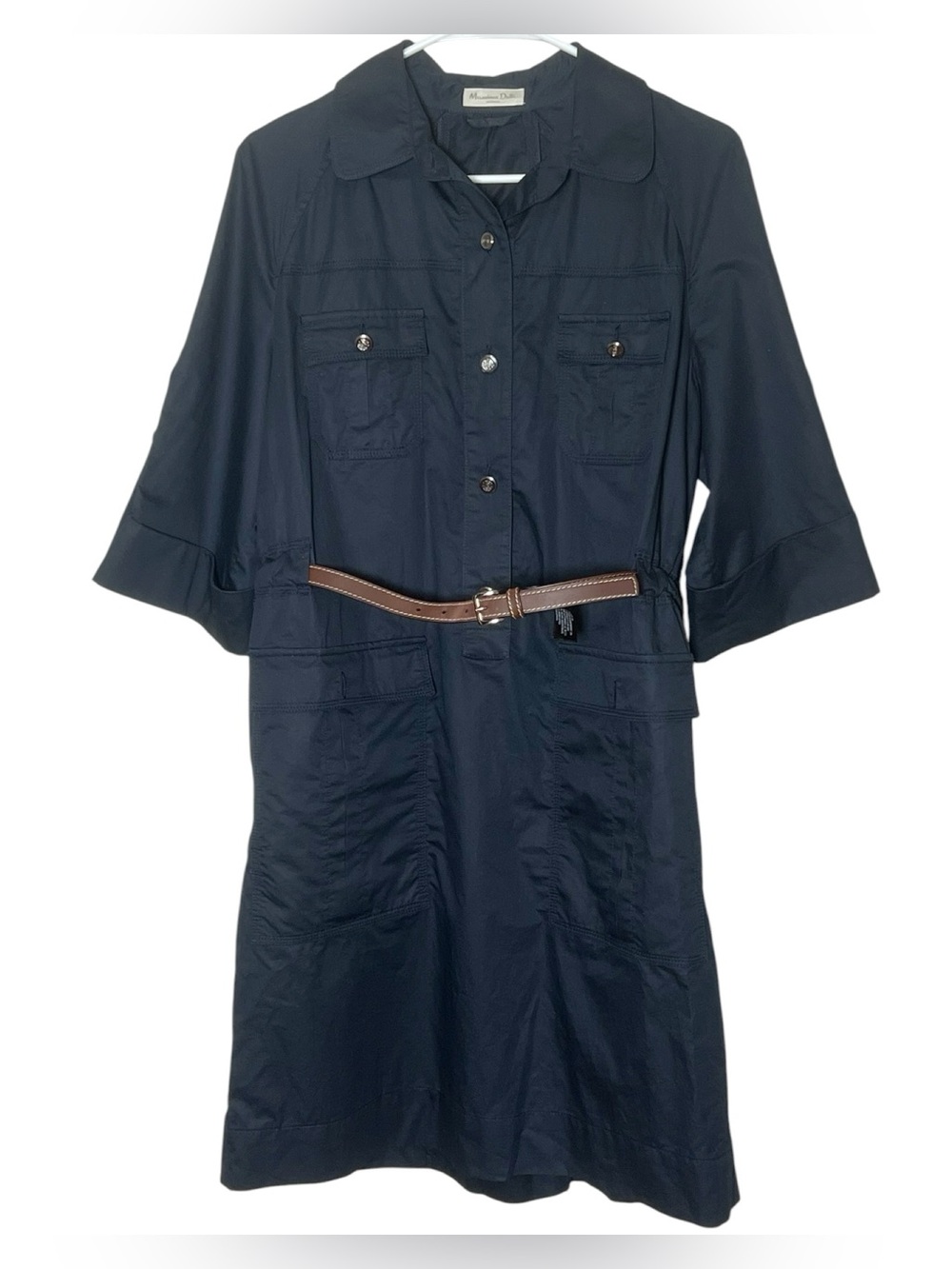 Massimo Dutti Woman belted shirt dress navy blue size 44 (L/XL)